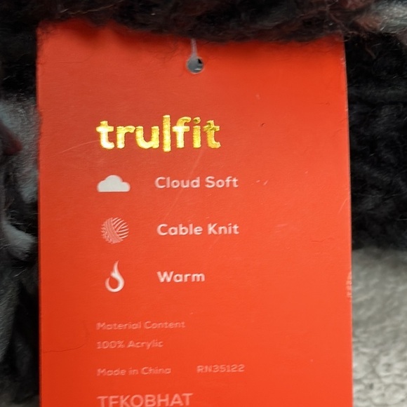 NWT Tru/fit Warm Cable Knit Hat, Cloud Soft, Pom Pom, Gray & Black - Picture 4 of 7